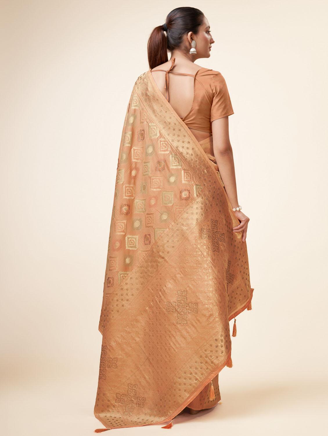 women peach banarasi saree - 20434031 - Standard Image - 2