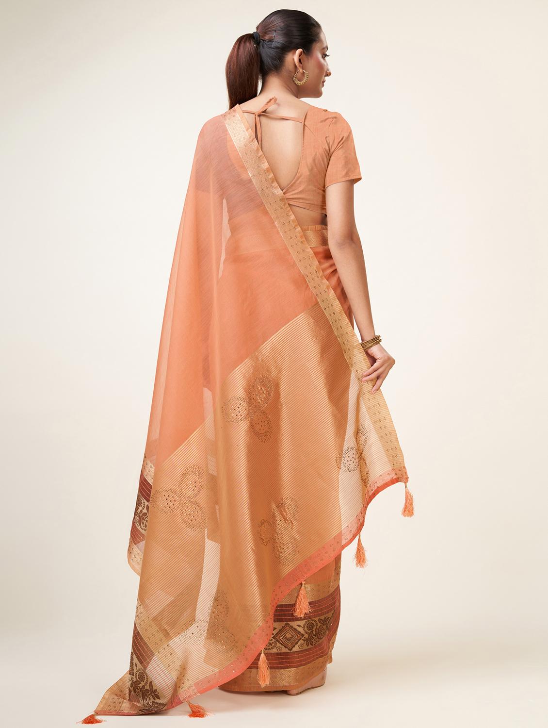 women peach embellished saree - 20434037 - Standard Image - 2