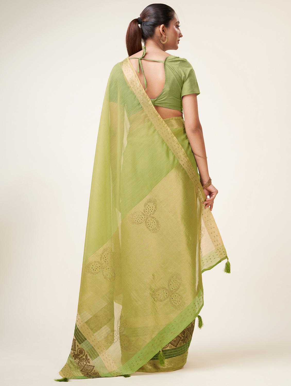 neo mint self design bordered saree - 20434038 - Standard Image - 2
