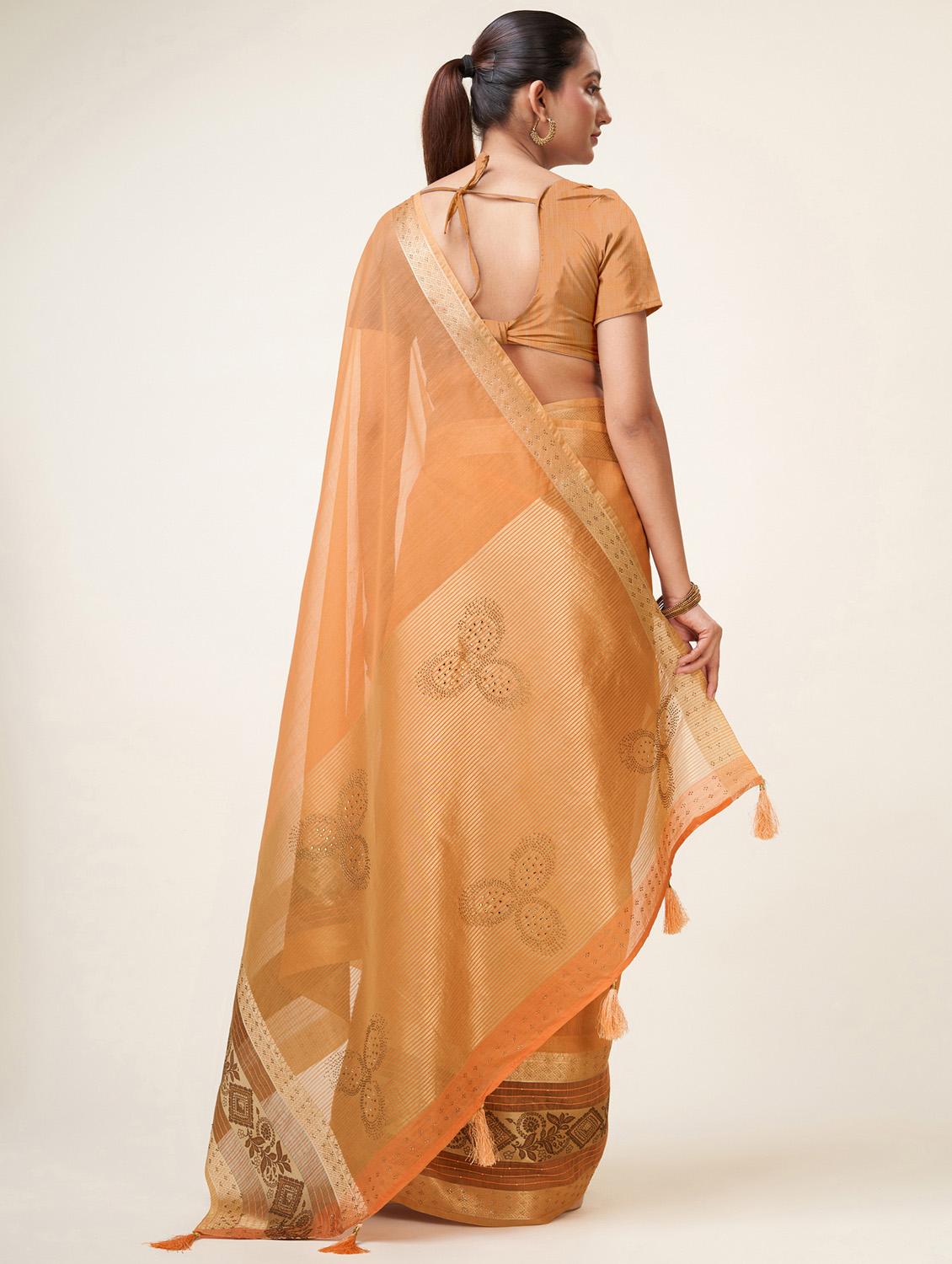 orange self design bordered saree - 20434039 - Standard Image - 2