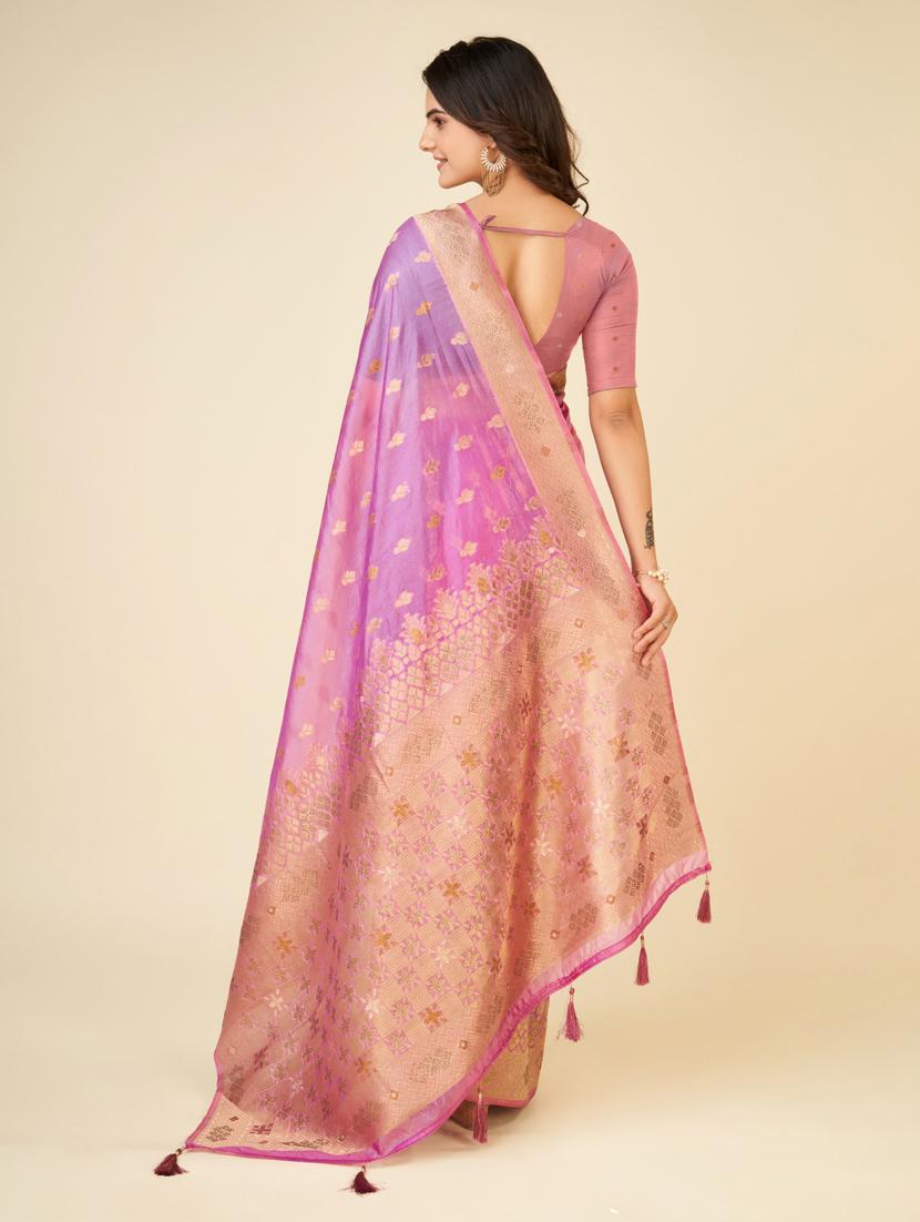 lavender self design bordered saree - 20434076 - Standard Image - 2