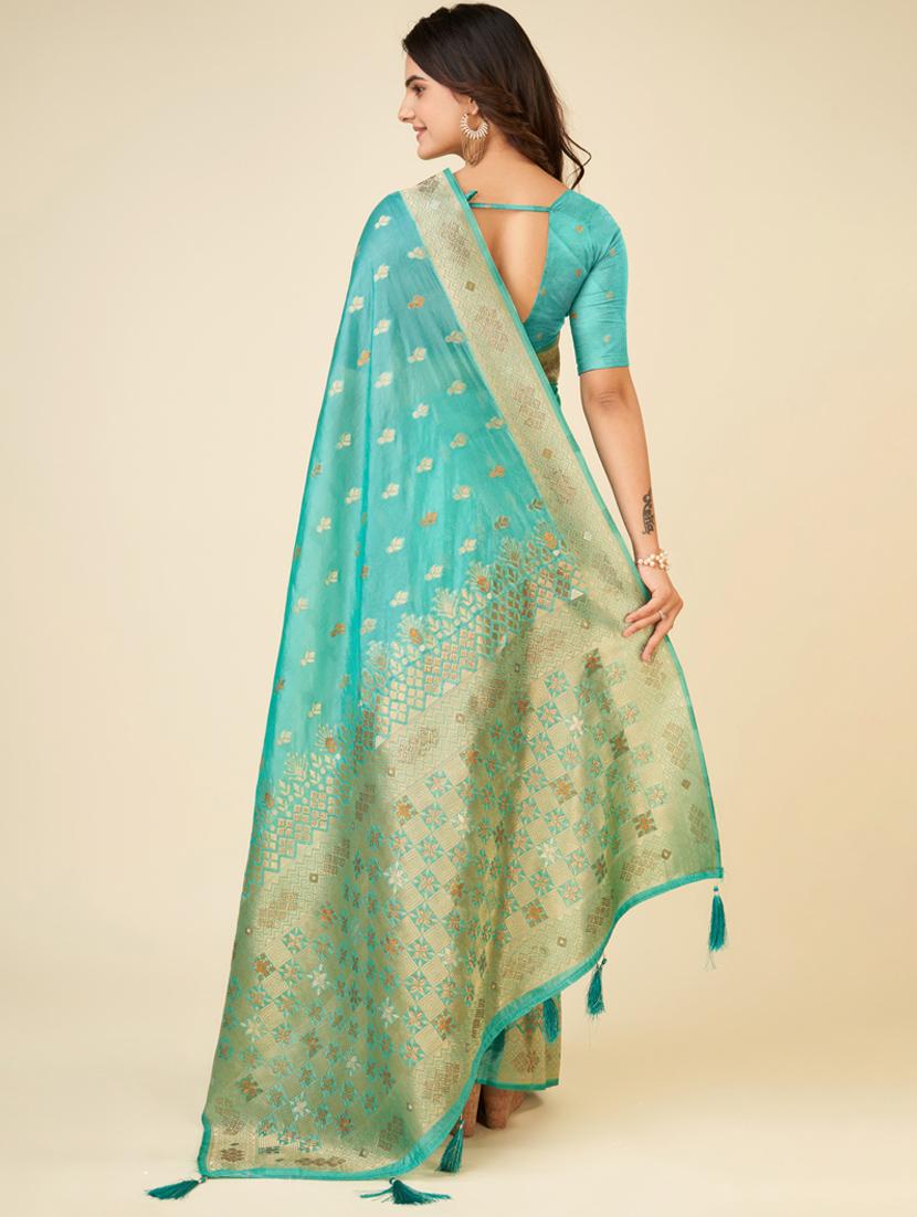 sea green self design bordered saree - 20434077 - Standard Image - 2