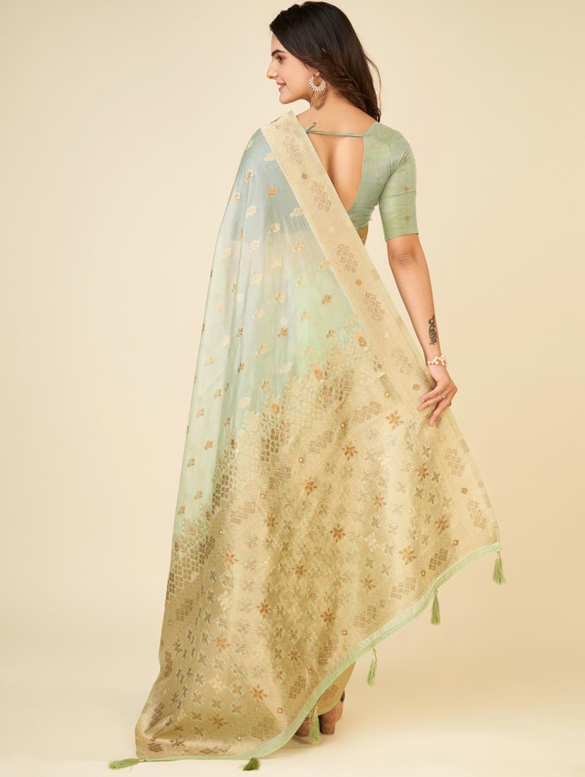 neo mint self design bordered saree - 20434079 - Standard Image - 2