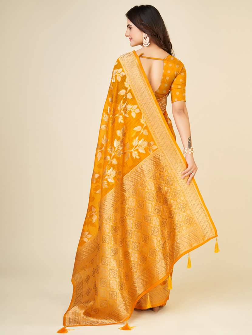yellow self design banarasi saree - 20434087 - Standard Image - 2