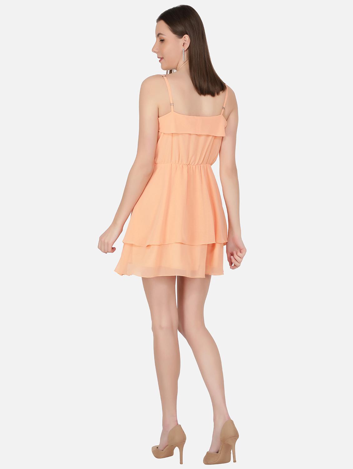 peach solid shoulder strap layered dress - 20434291 - Standard Image - 2