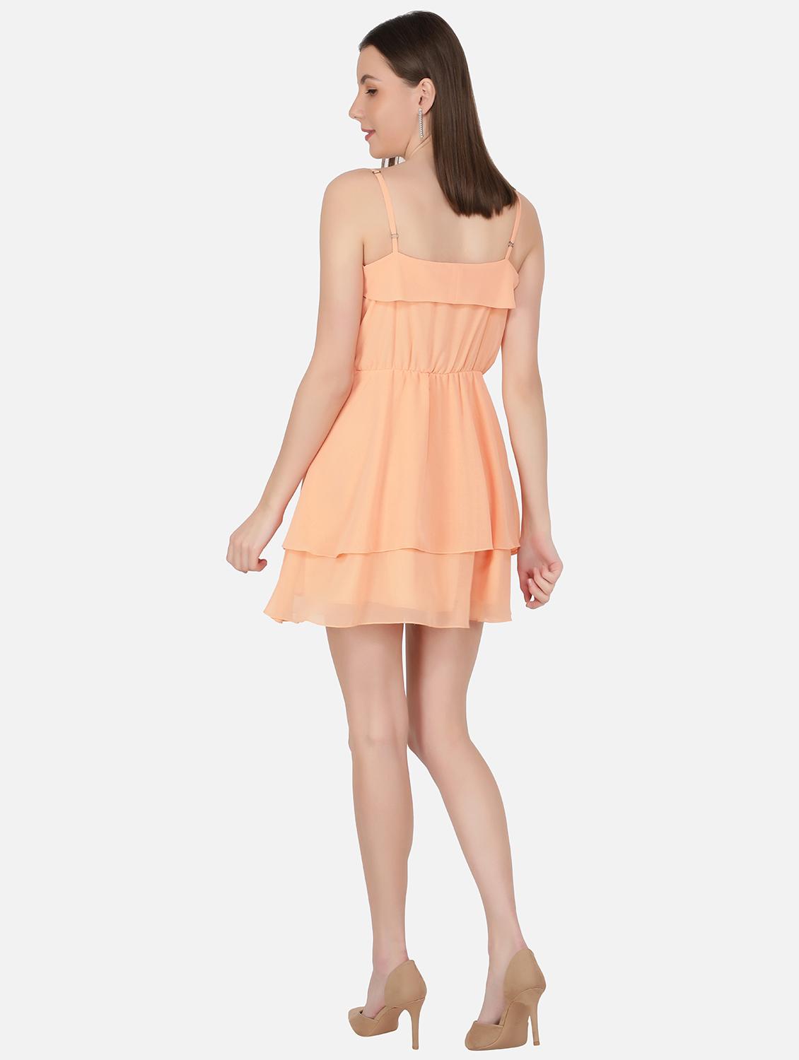 peach solid shoulder strap layered dress - 20434294 - Standard Image - 2