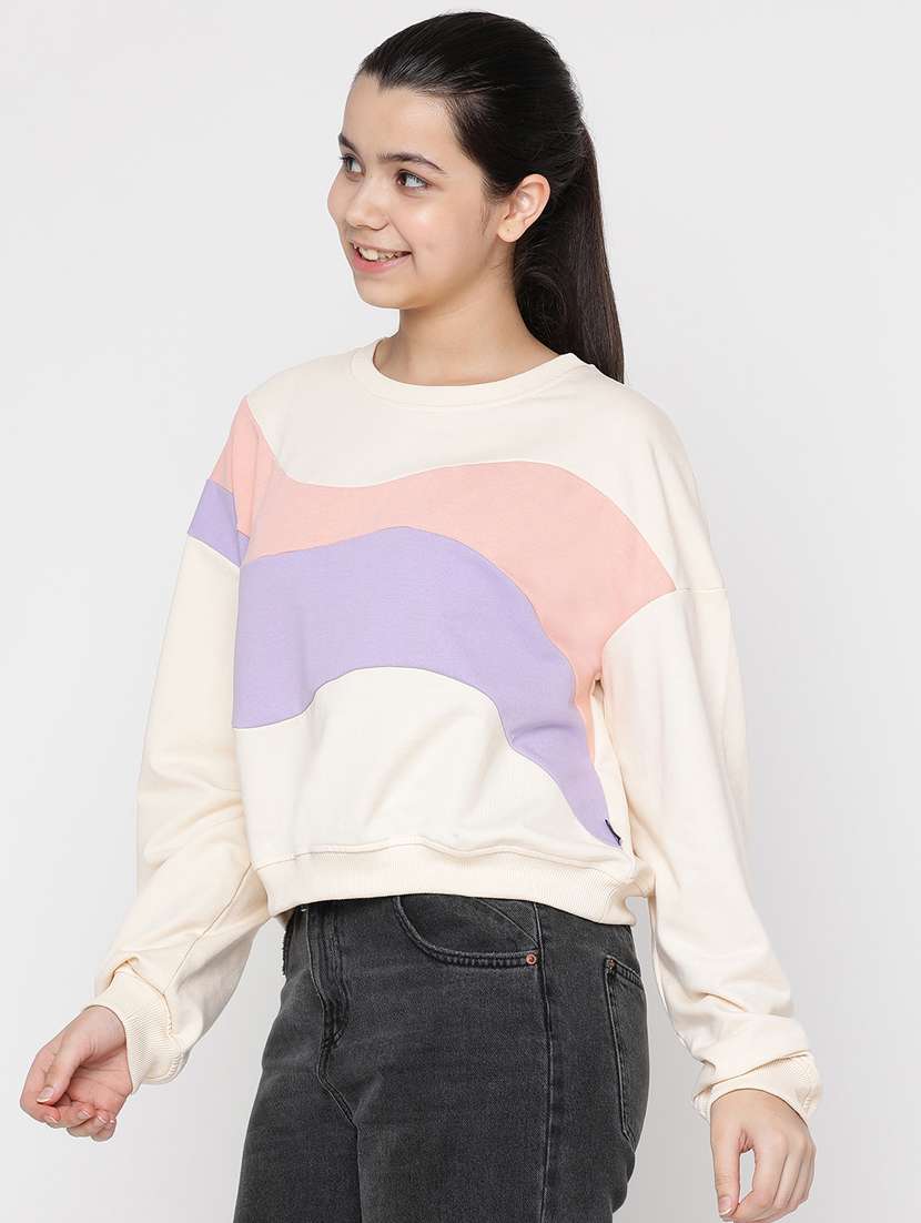 girls long sleeved color block sweatshirt - 20435829 -  Standard Image - 2