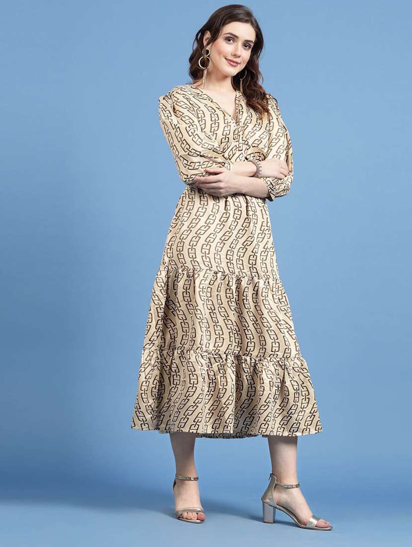 beige printed tiered dress - 20436045 -  Standard Image - 2
