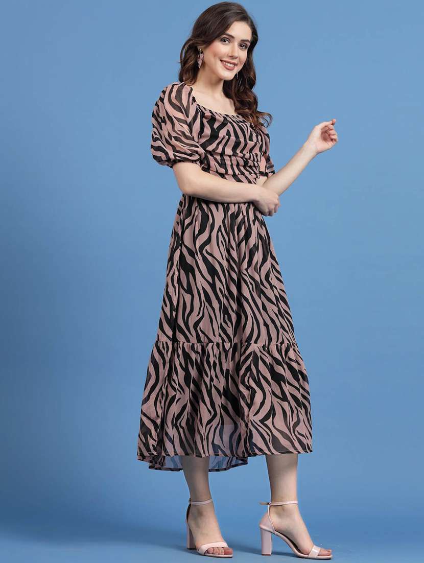 beige animal print fit & flare dress - 20436049 -  Standard Image - 2