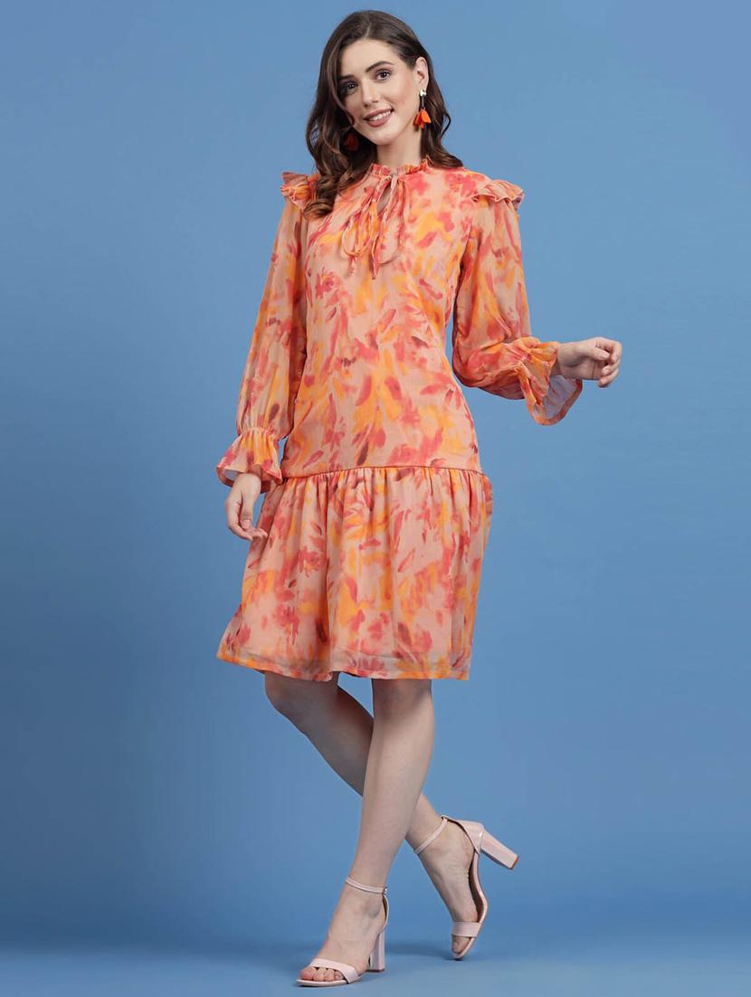 peach printed drop waist dress - 20436051 - Standard Image - 2