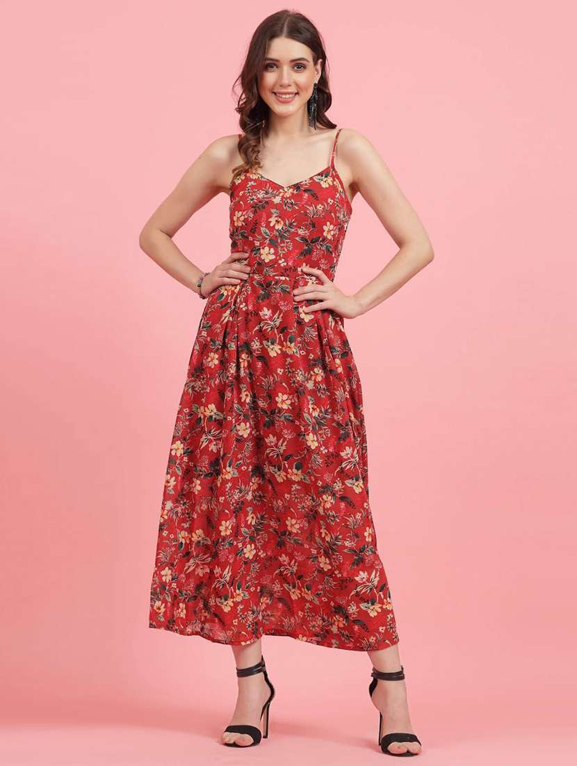 red floral print maxi dress