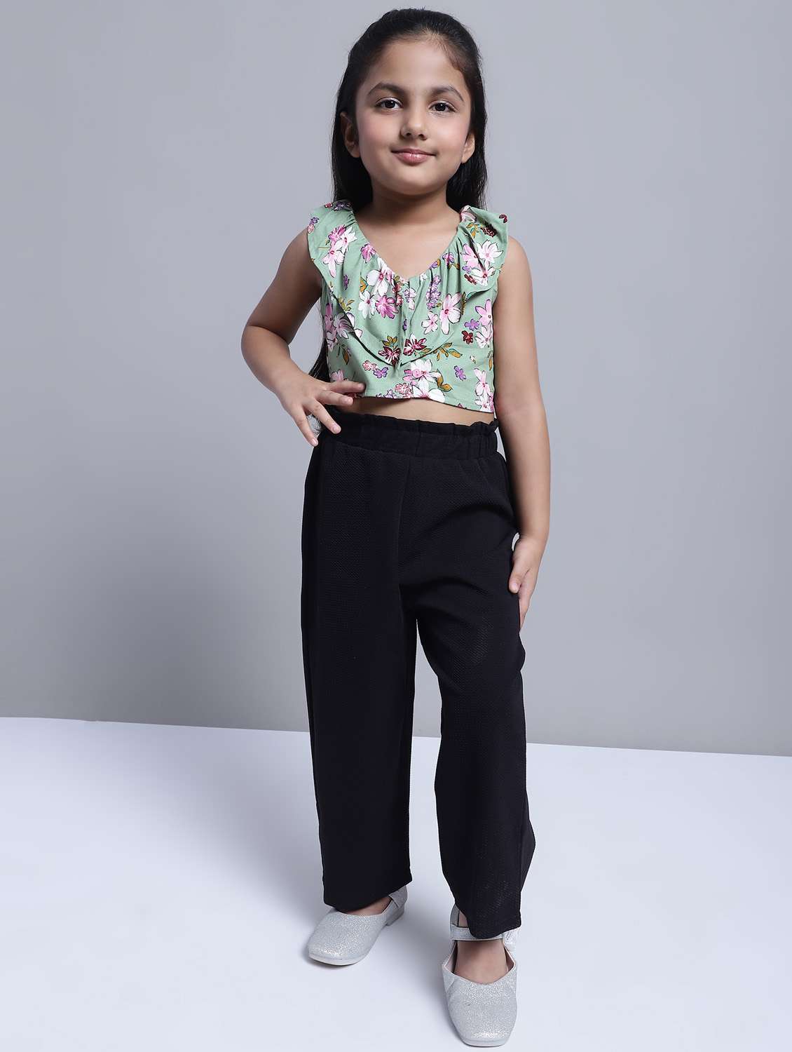 girls printed top & pant set