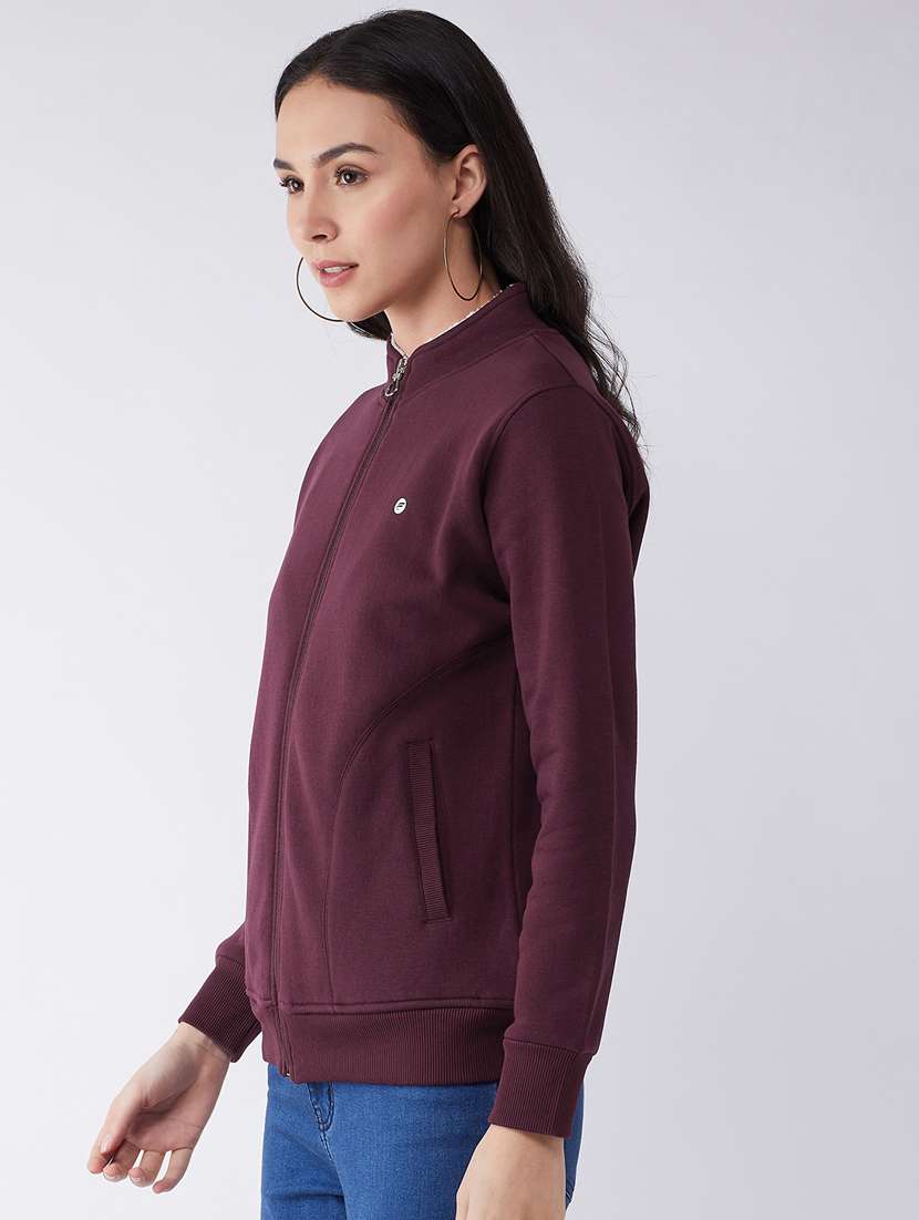 purple solid stand collar sweatshirt - 20436403 -  Standard Image - 2