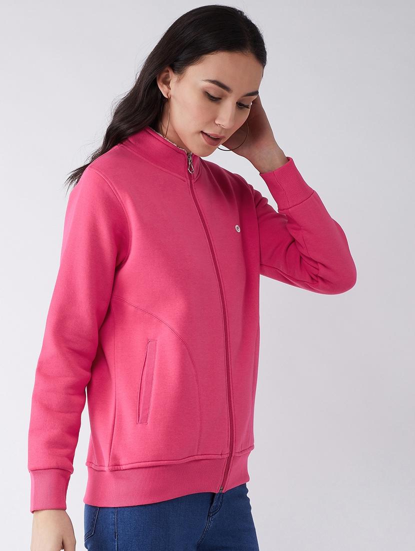 pink solid stand collar sweatshirt - 20436404 - Standard Image - 2