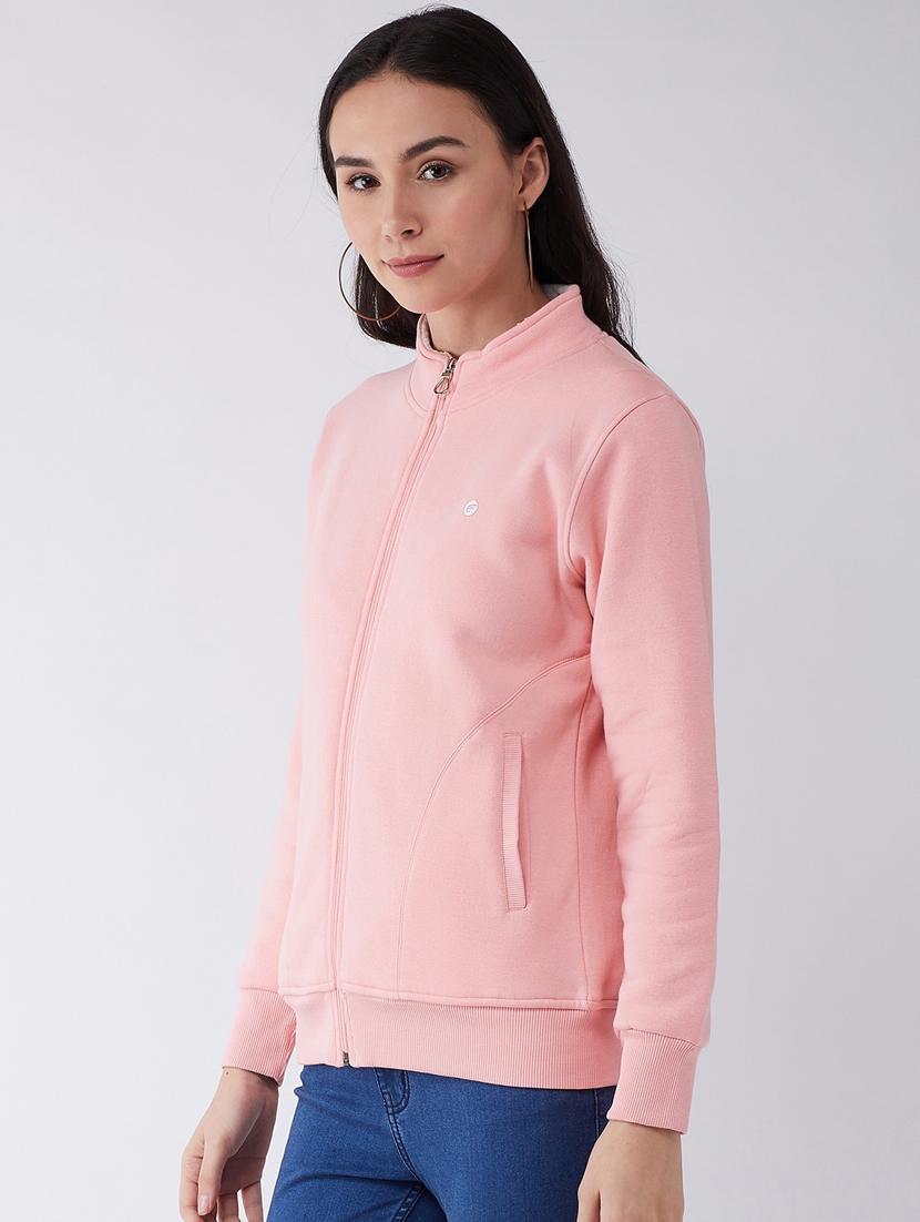 pink solid stand collar sweatshirt - 20436406 - Standard Image - 2