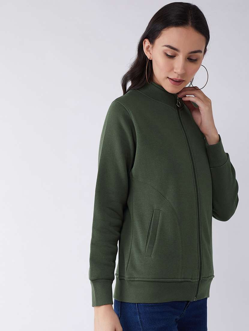 green solid stand collar sweatshirt - 20436407 - Standard Image - 2