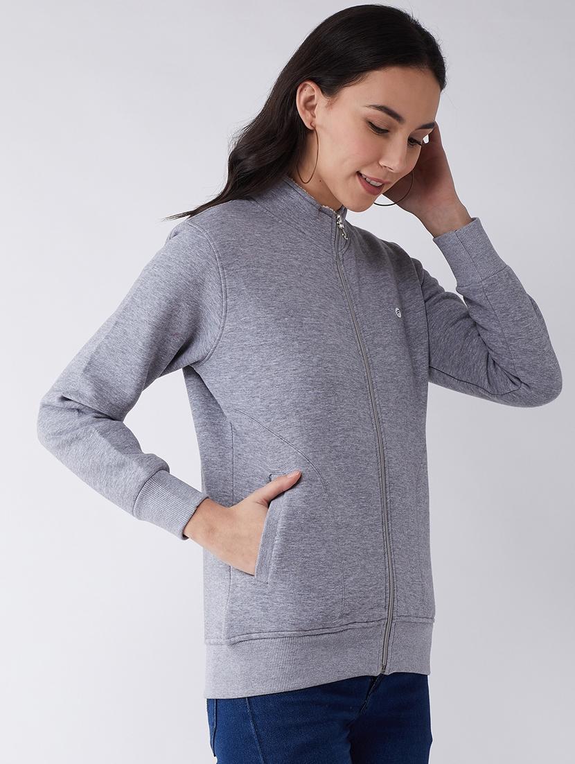grey solid stand collar sweatshirt - 20436409 - Standard Image - 2