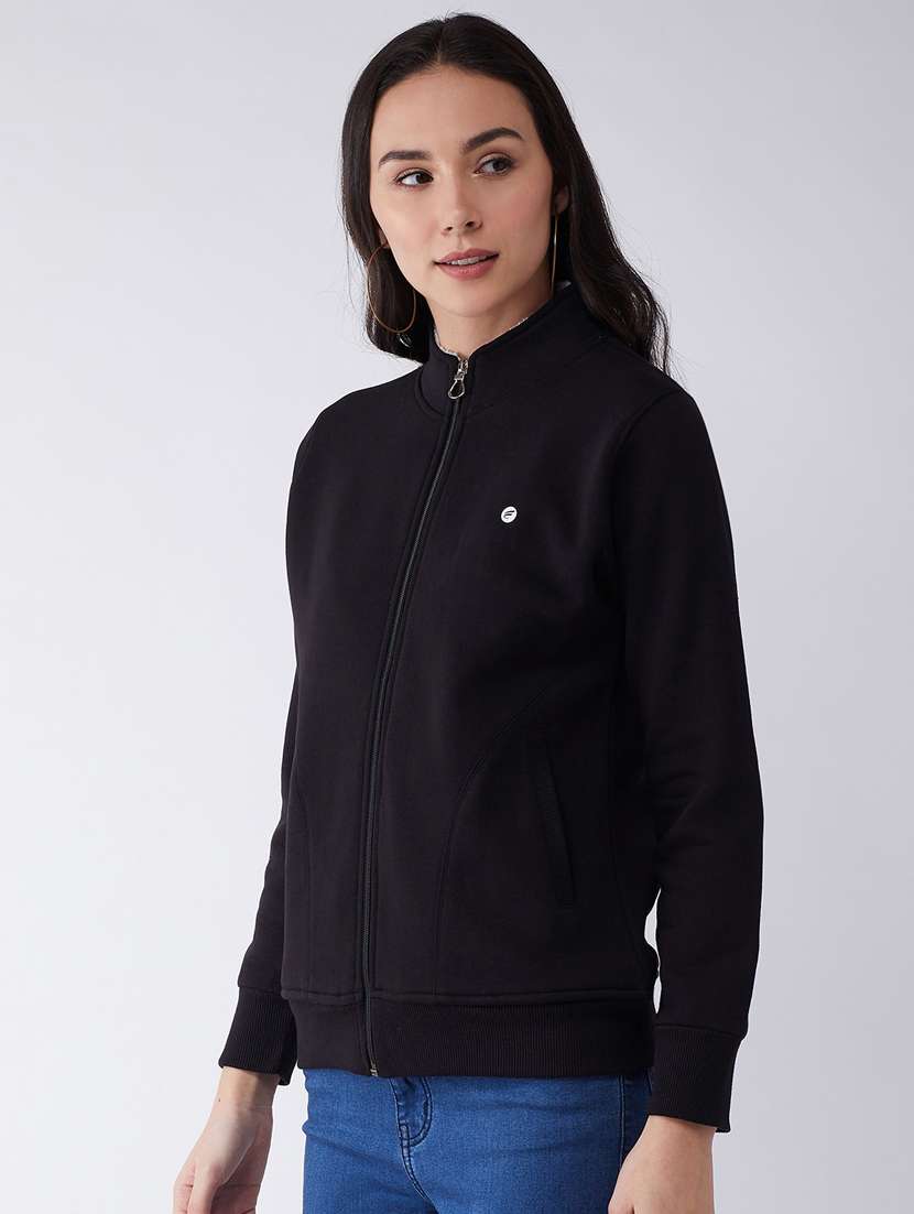 black solid stand collar sweatshirt - 20436410 -  Standard Image - 2