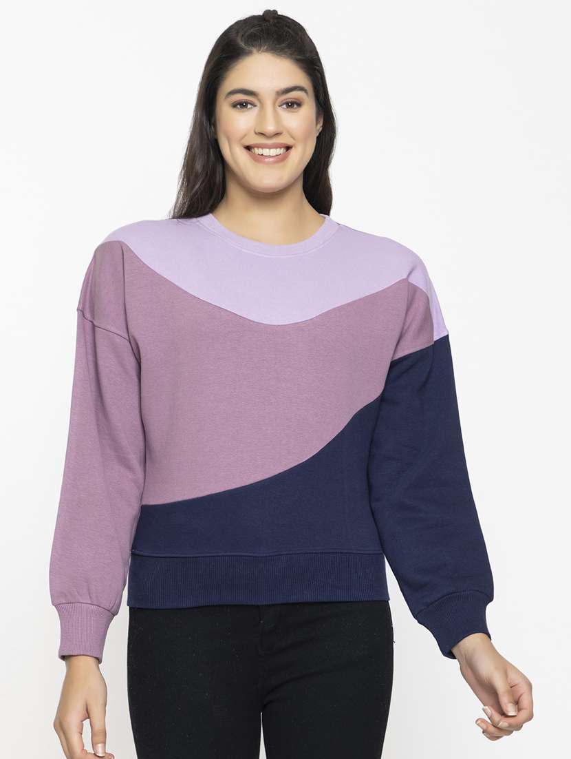 multi color color blocked round neck sweatshirt