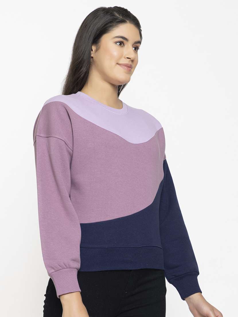 multi color color blocked round neck sweatshirt - 20436412 - Standard Image - 2
