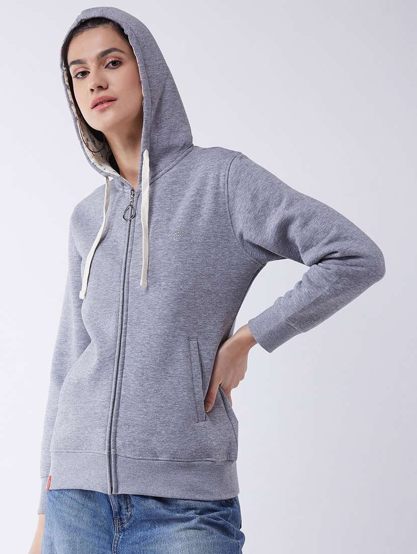 grey solid hooded sweatshirt - 20436428 -  Standard Image - 2
