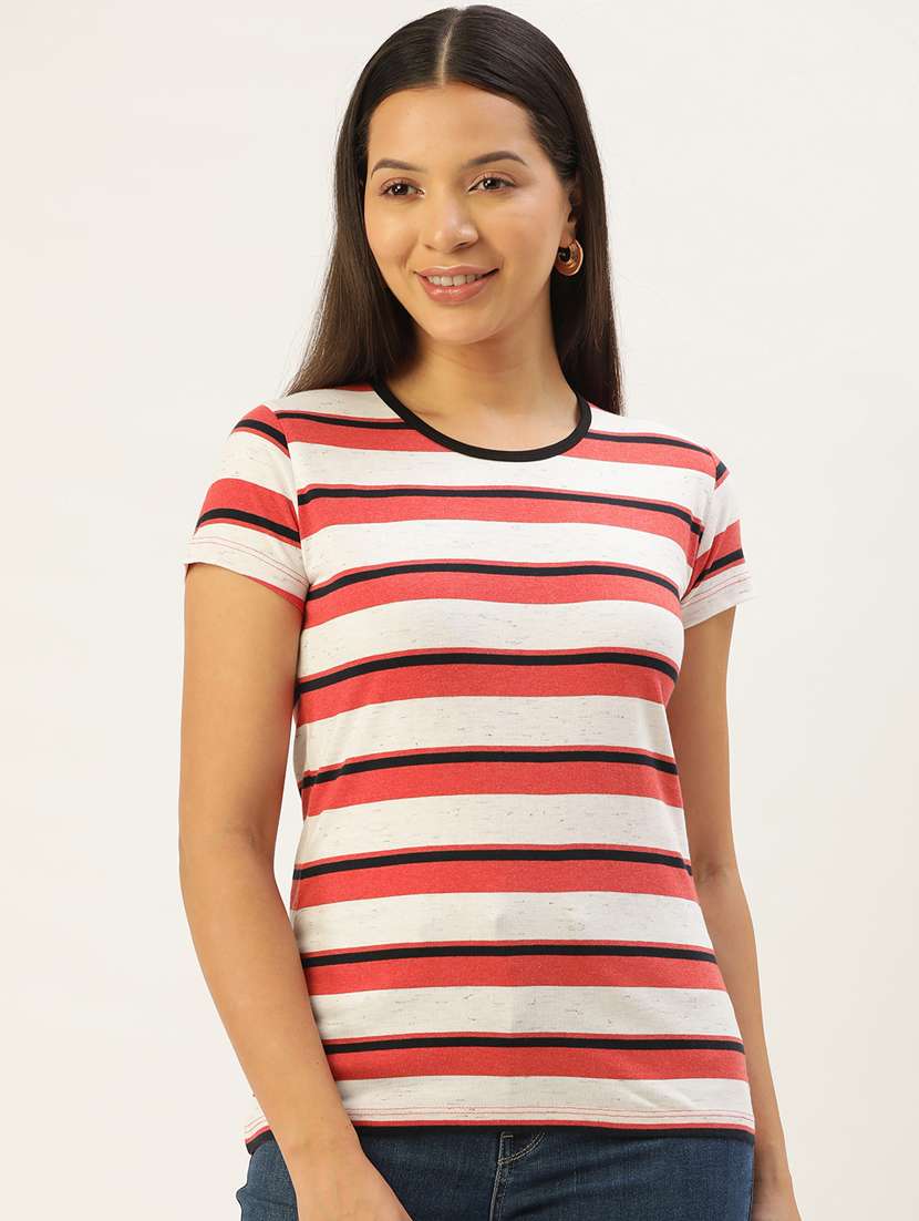 women's striped round neck t-shirt