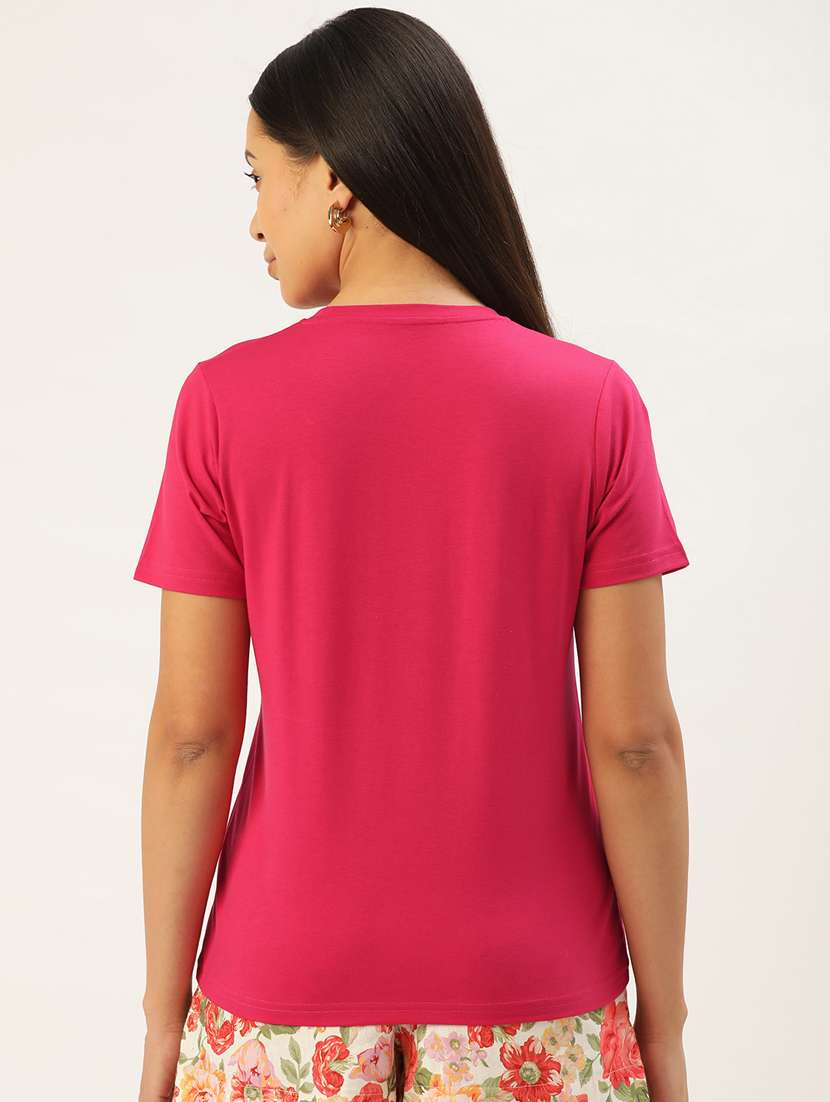 women's chest print round neck t-shirt - 20436453 -  Standard Image - 2
