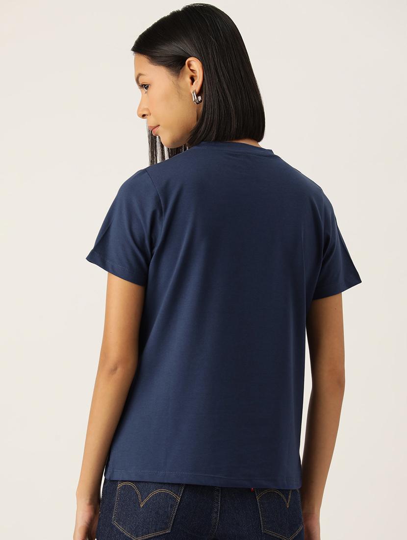 women's chest print crew neck t-shirt - 20436456 - Standard Image - 2