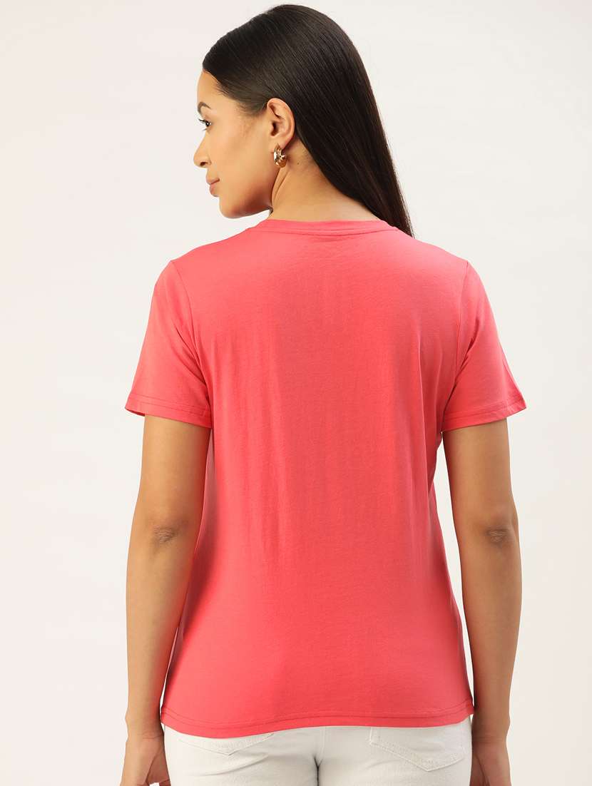 women's chest print round neck t-shirt - 20436459 -  Standard Image - 2