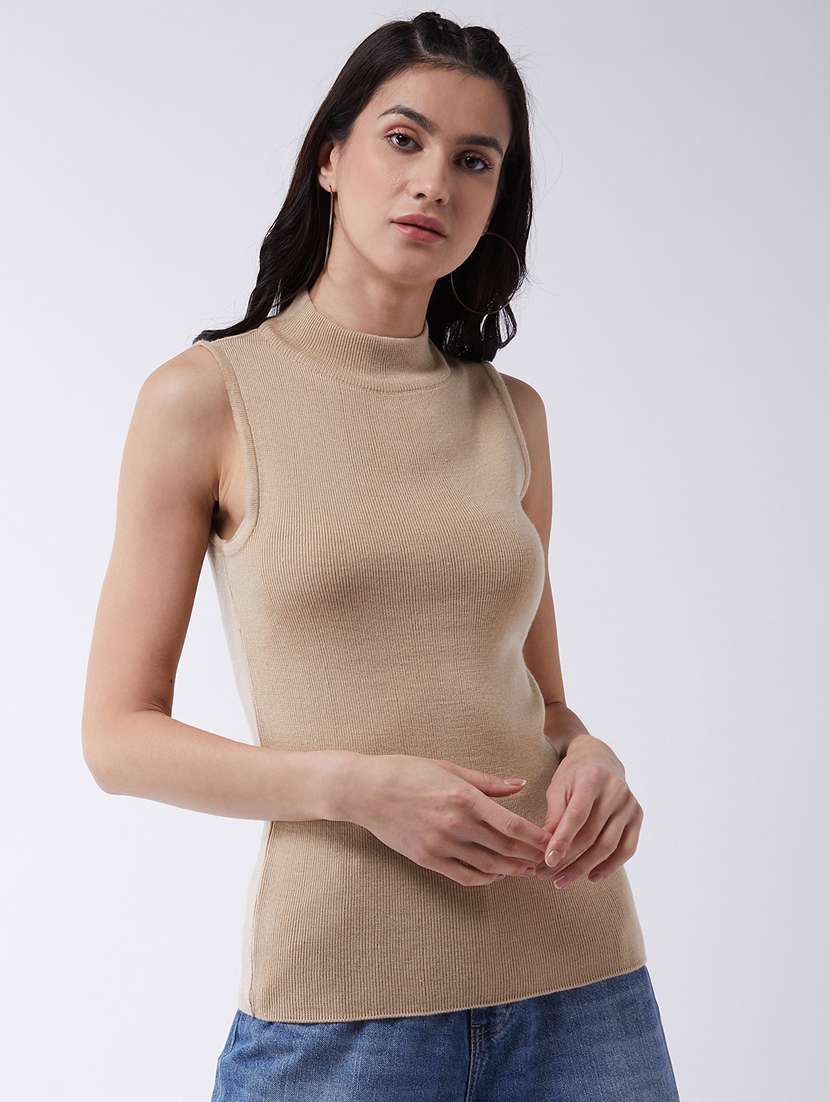 women sleeveless solid regular pullover