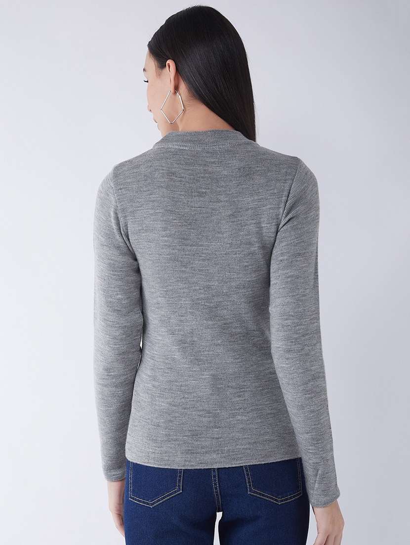 women long sleeved solid regular pullover - 20436525 - Standard Image - 2