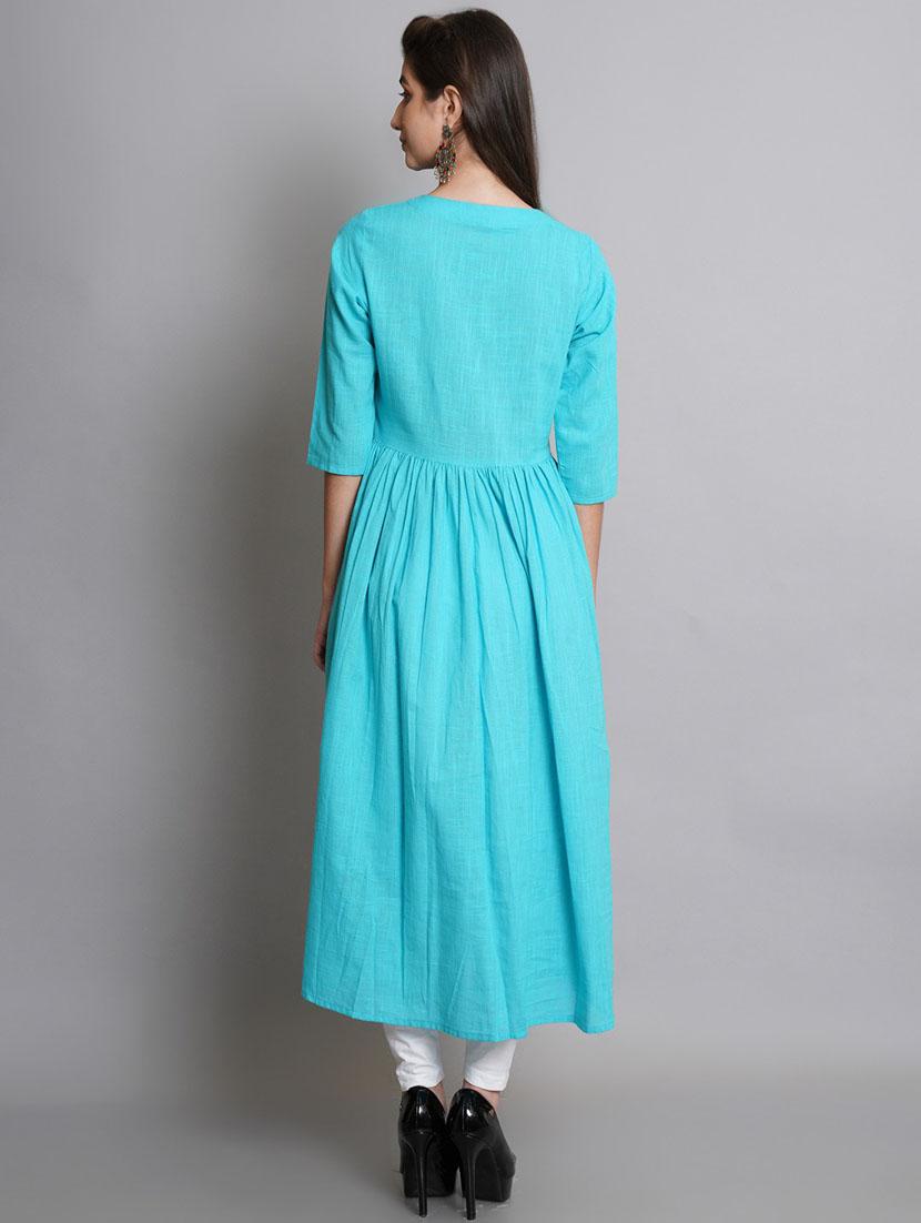women light blue mandarin neck flared kurta - 20442648 - Standard Image - 2