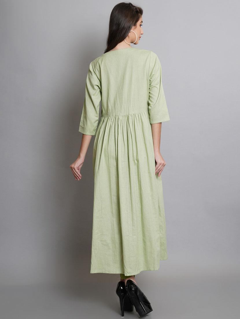 women green mandarin neck flared kurta - 20442649 - Standard Image - 2