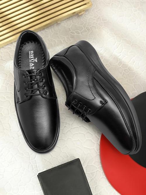 men solid black lace-up derby - 20442698 - Standard Image - 0