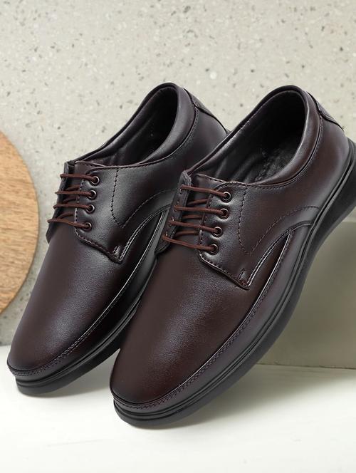 men solid coffee brown lace-up derby - 20442699 -  Standard Image - 0