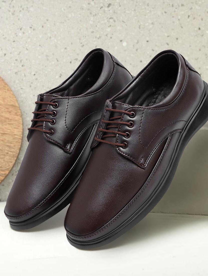 men solid coffee brown lace-up derby - 20442699 -  Zoom Image - 0