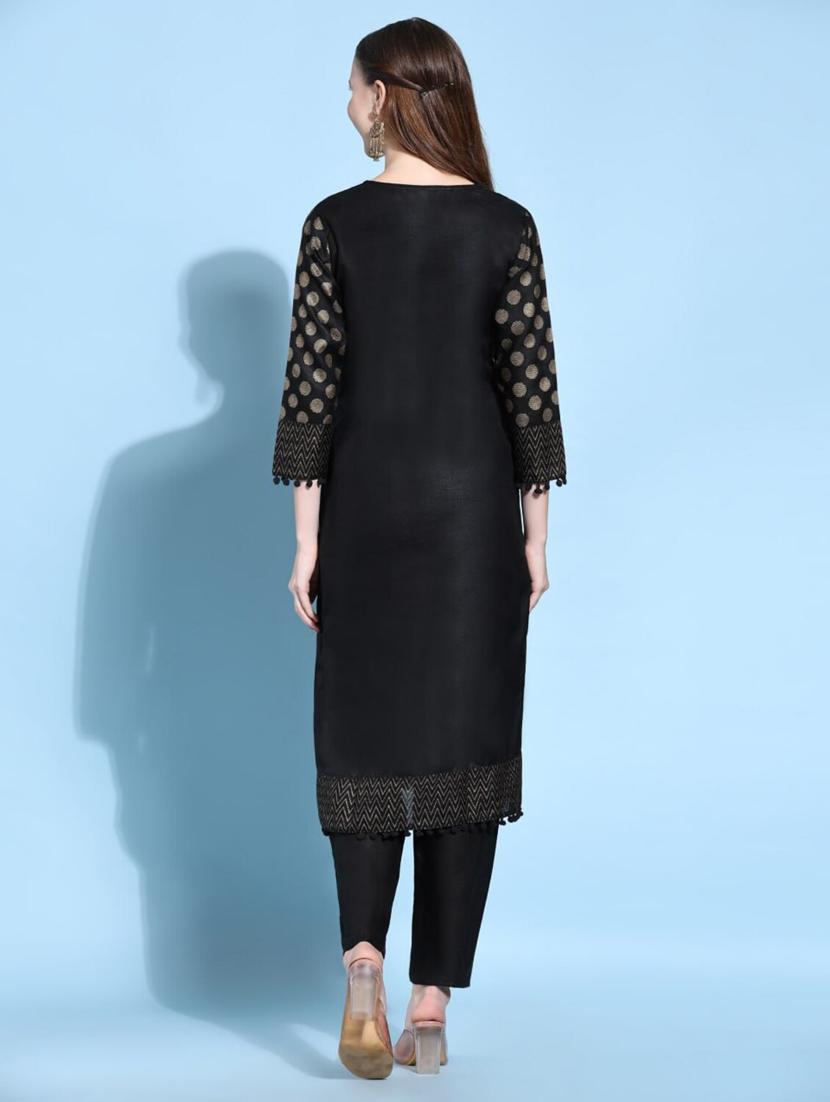 women black round neck kurta pant set - 20444196 - Standard Image - 2