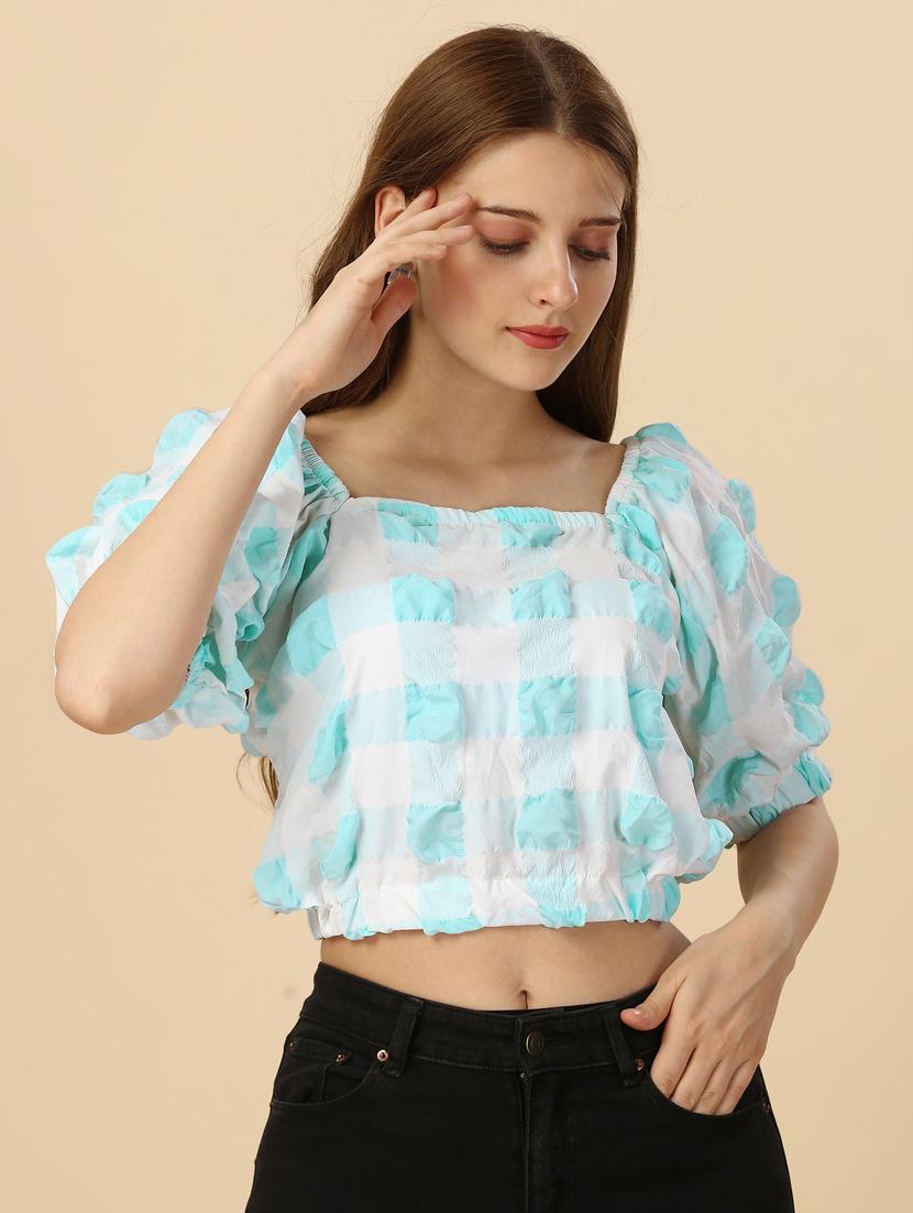 blue & white checkered crop top - 20444214 - Standard Image - 2