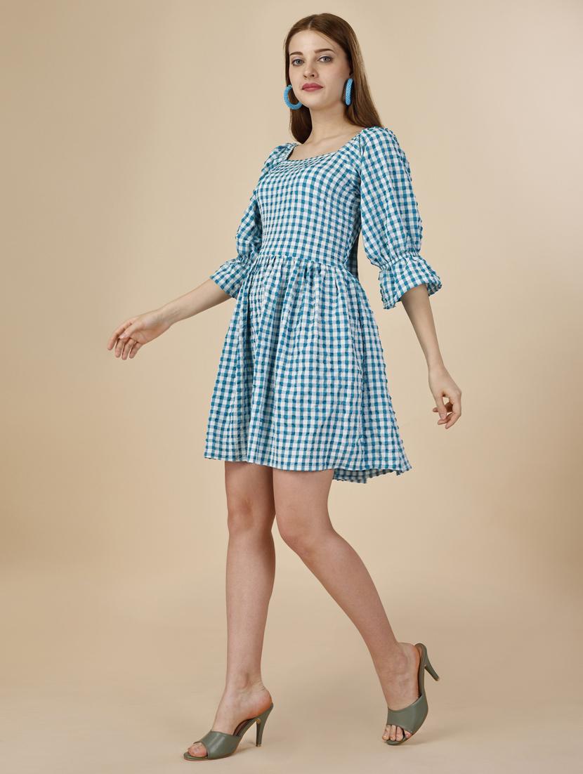 ai aqua checks fit & flare dress - 20444253 - Standard Image - 2