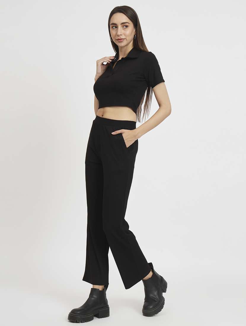 women solid top and trouser co-ord set - 20444571 - Standard Image - 2