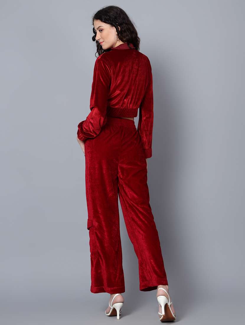 women solid top and trouser co-ord set - 20444578 - Standard Image - 2
