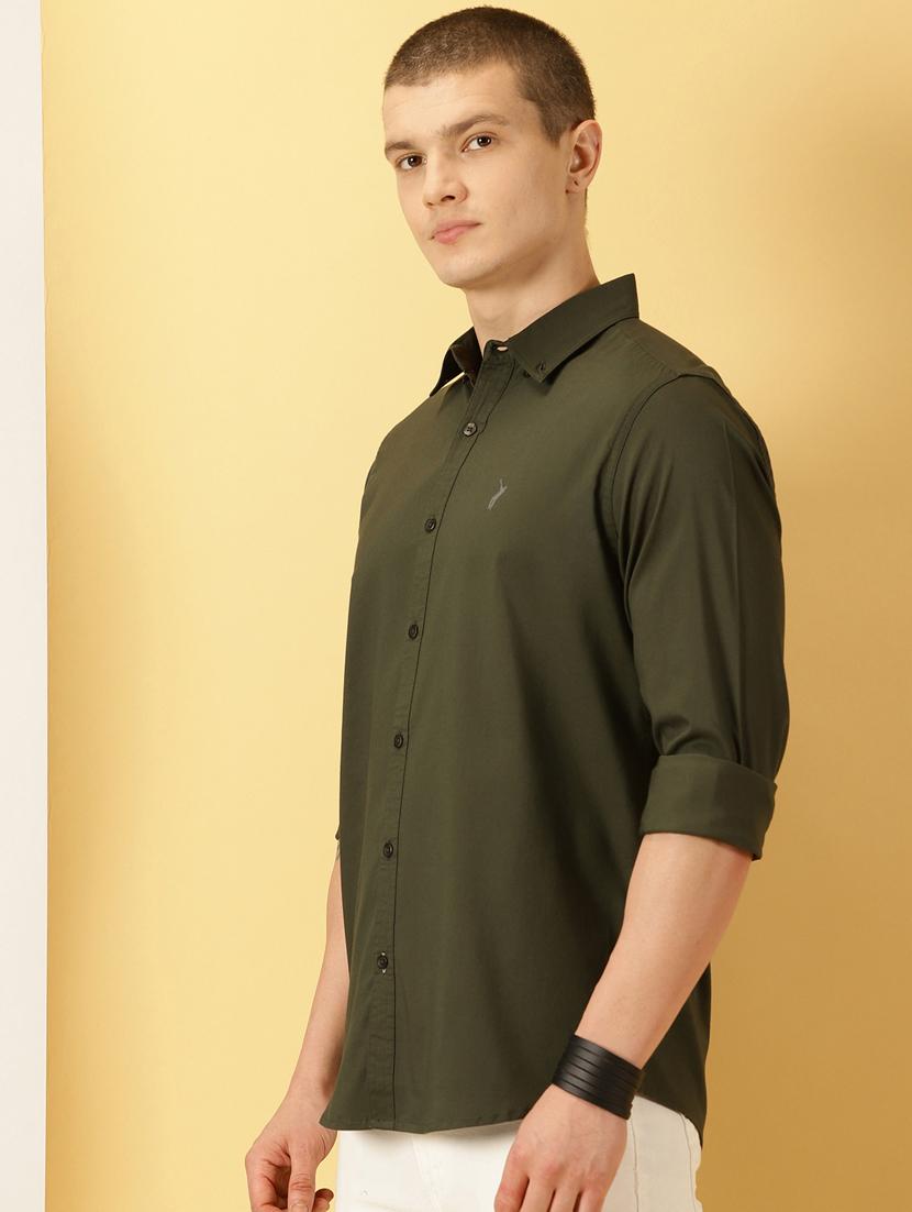 olive solid casual shirt - 20444746 - Standard Image - 2