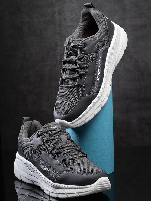 women solid charcoal lace-up sport shoe - 20445543 -  Standard Image - 0