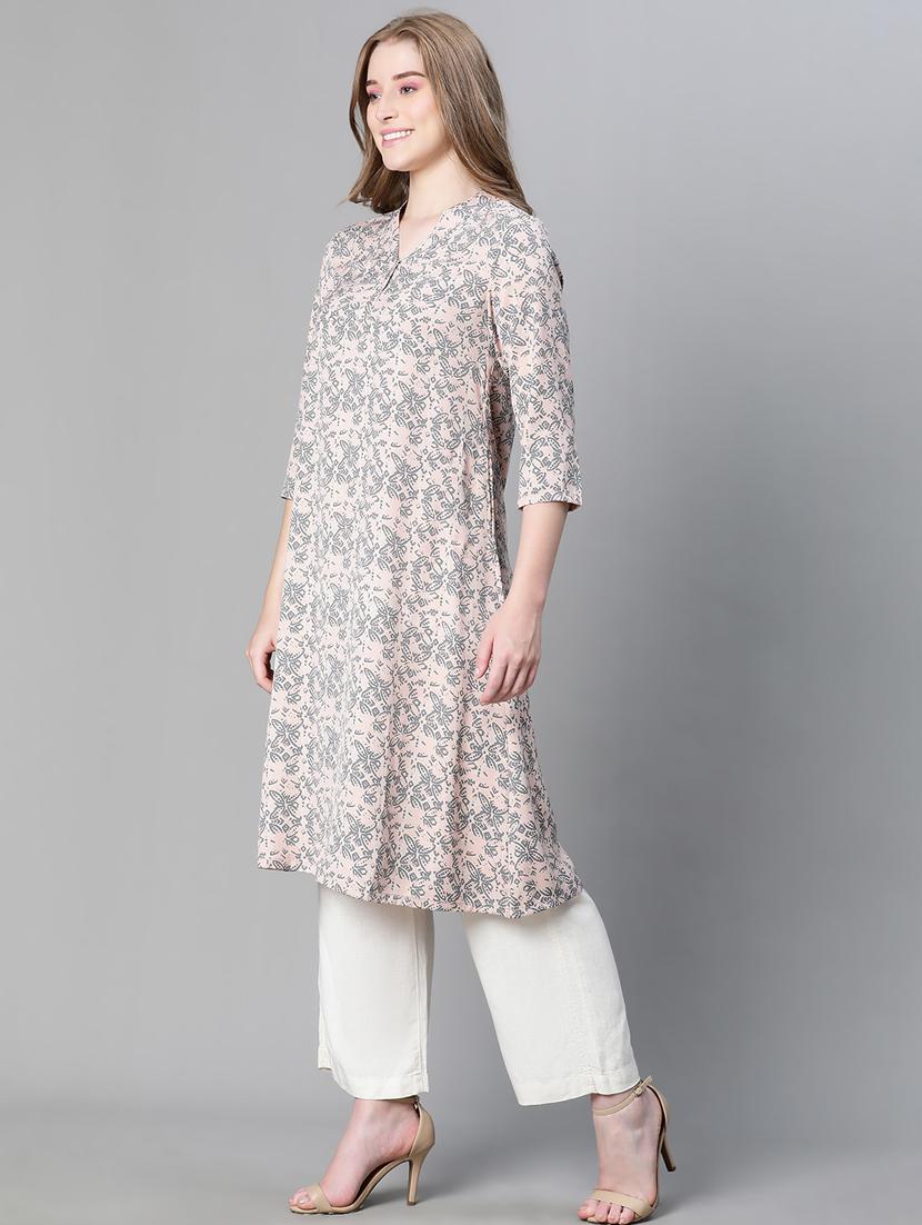 rosewater printed v neck a-line kurta - 20445556 - Standard Image - 2