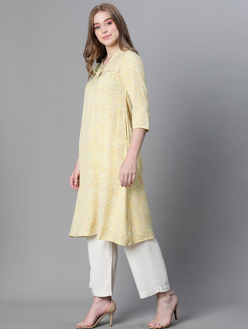 lemon sherbet printed a-line kurta - 20445558 - Standard Image - 2