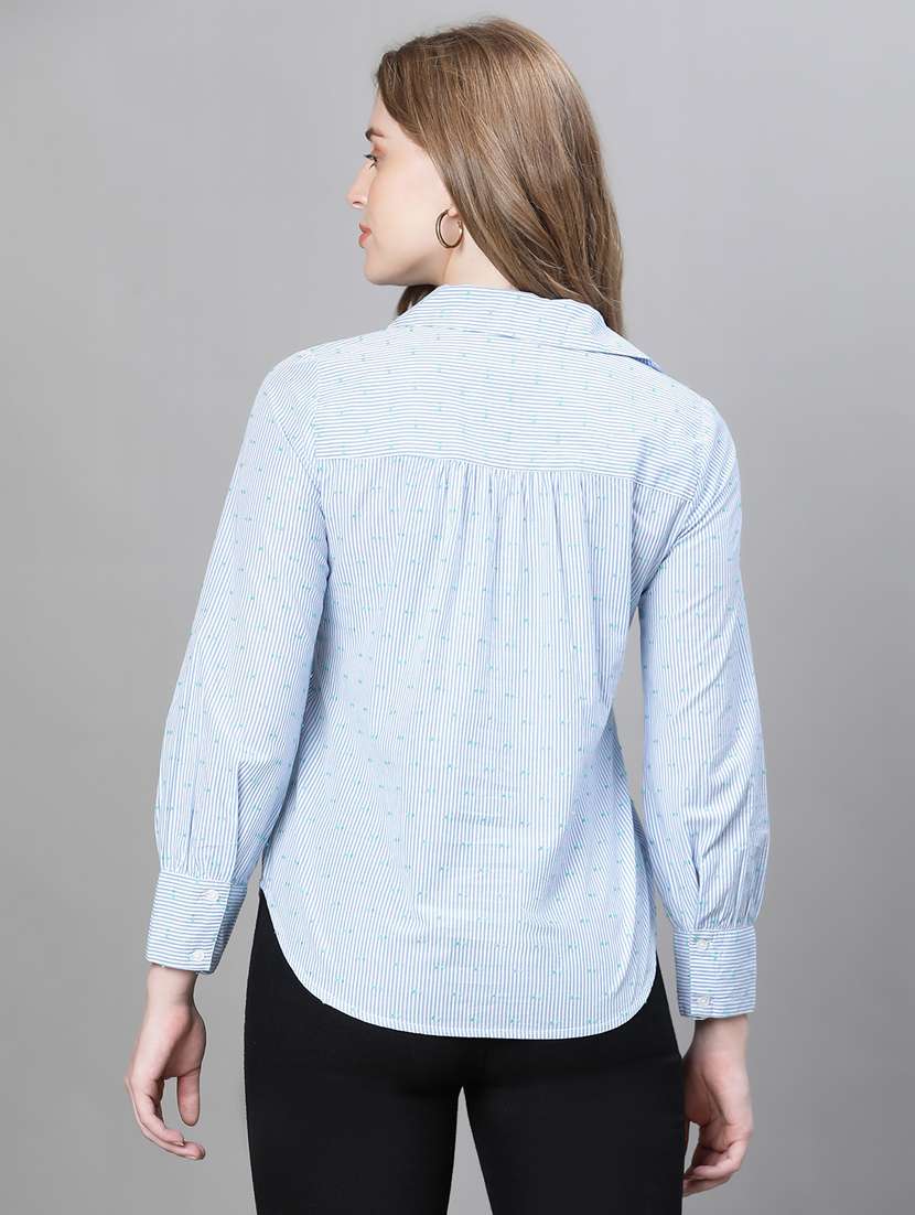 light blue striped shirt collar regular top - 20445602 -  Standard Image - 2