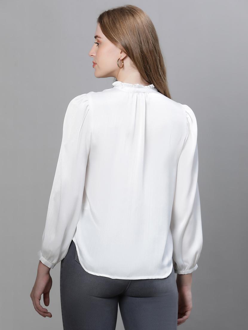 white solid mandarin neck top - 20445604 - Standard Image - 2