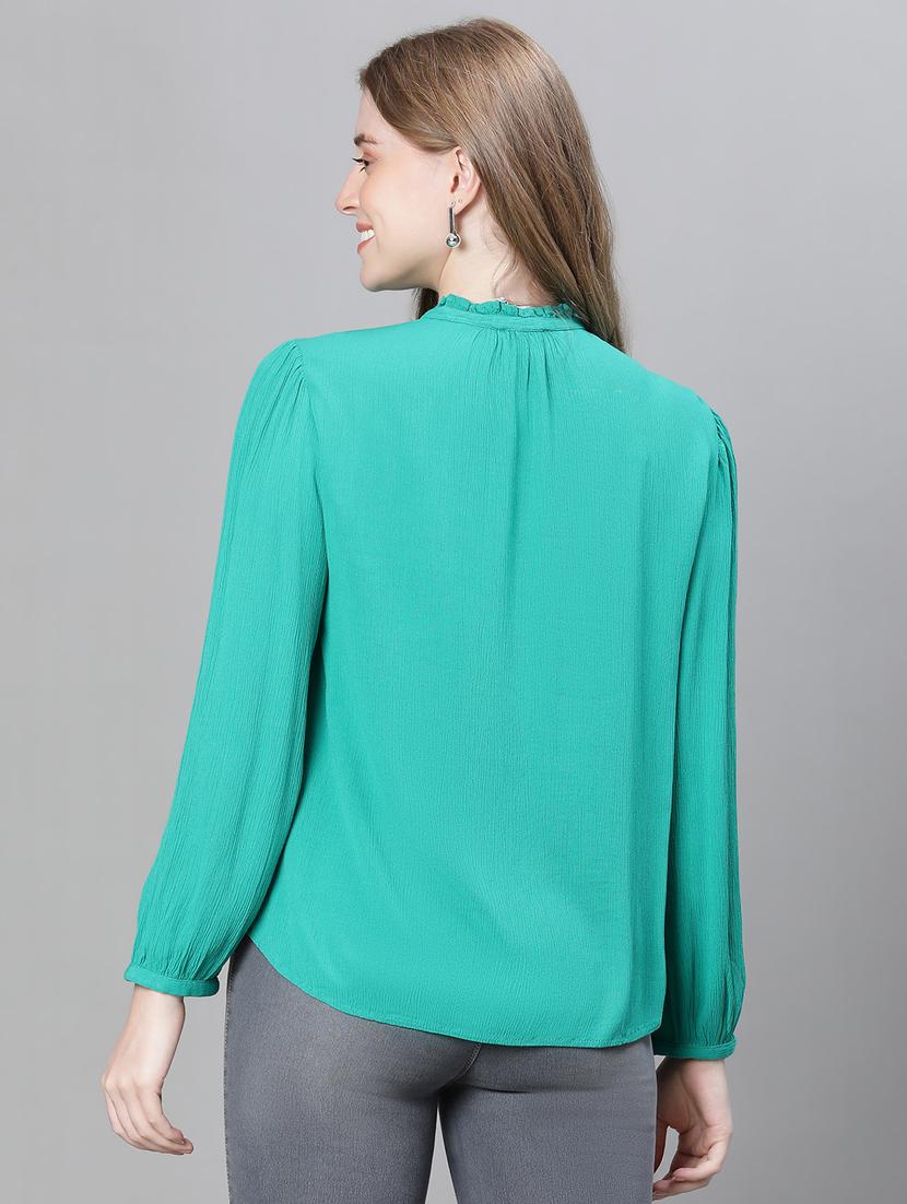 green solid mandarin neck top - 20445607 - Standard Image - 2