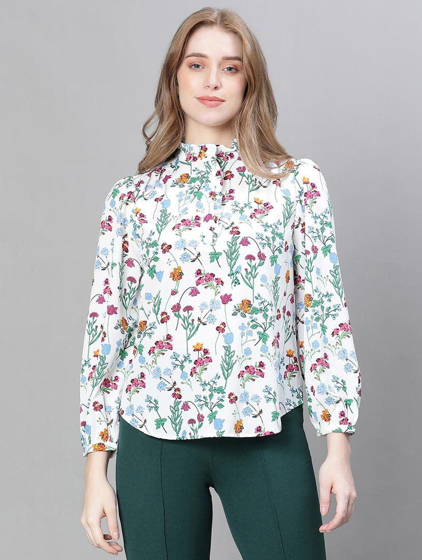 white floral print puff sleeves top - 20445608 - Zoom Image - 0