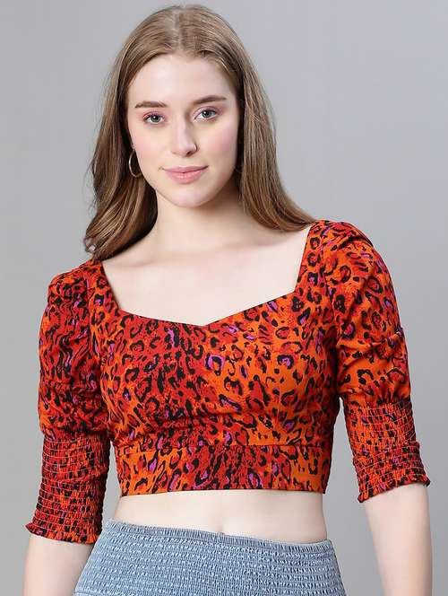 multi colored animal print puff sleeves top - 20445612 -  Standard Image - 0